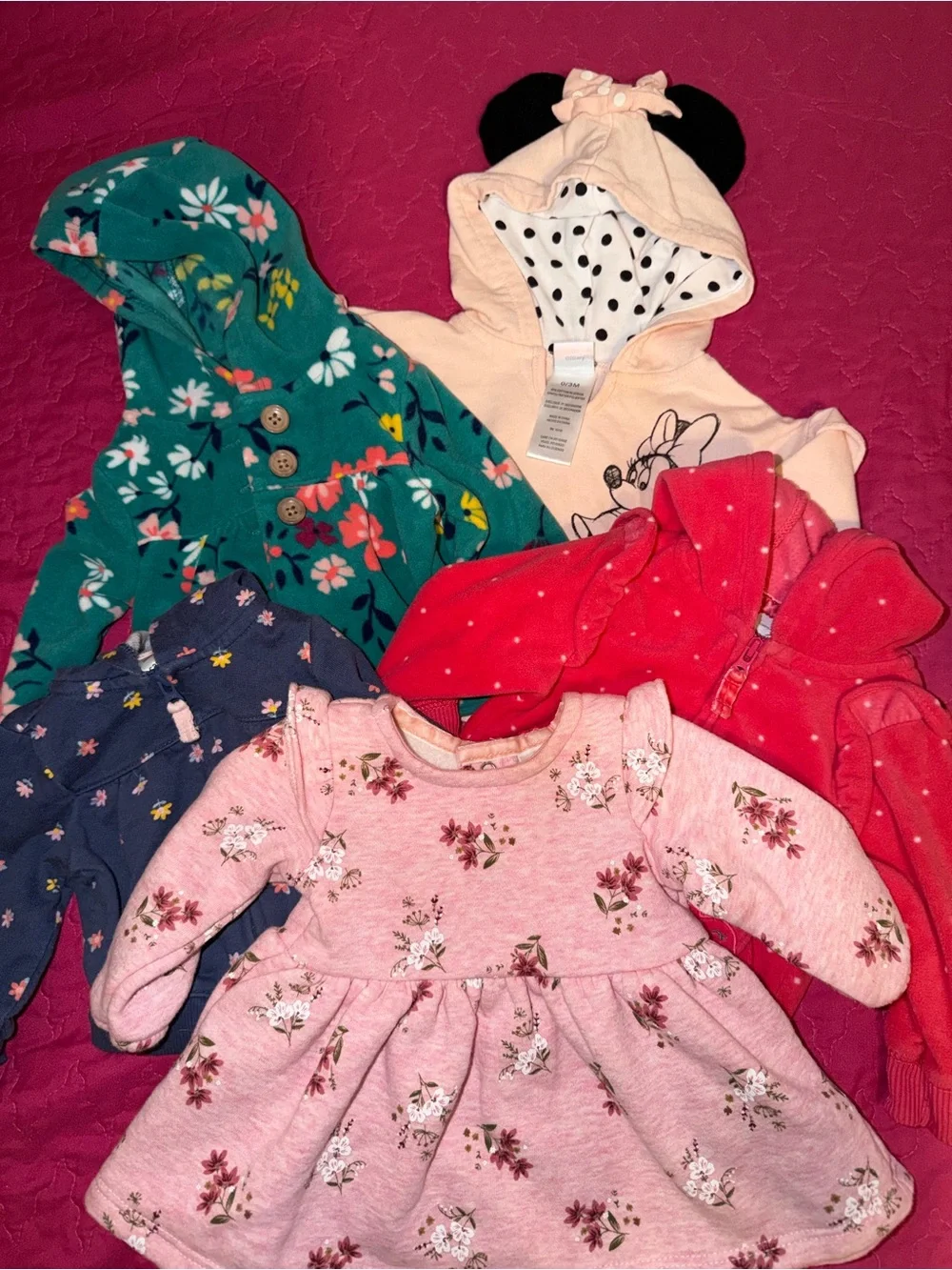 Mixed Baby Girls Hoodies & Floral Dress - Pink, Green, Red, Navy, Cream